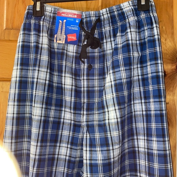 Hanes Mens Sleepwear Pants Stretch Tagless  Woven NWT Lounge Blue White XL - Picture 2 of 7